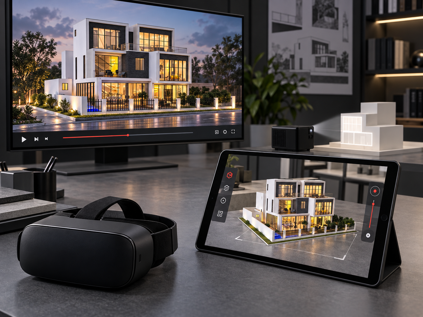 Illustrative architectural digital presentation and VR equipment
