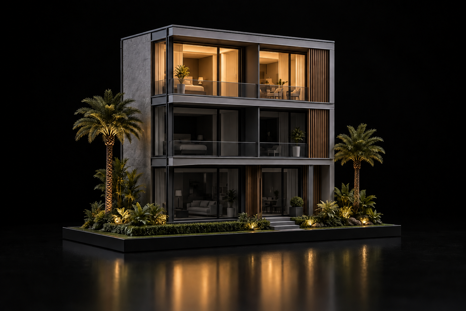 Illustrative model with second floor illuminated
